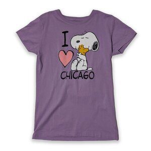 I Heart Chicago Peanuts Snoopy Woodstock Purple T-Shirt Women's Size Extra Large